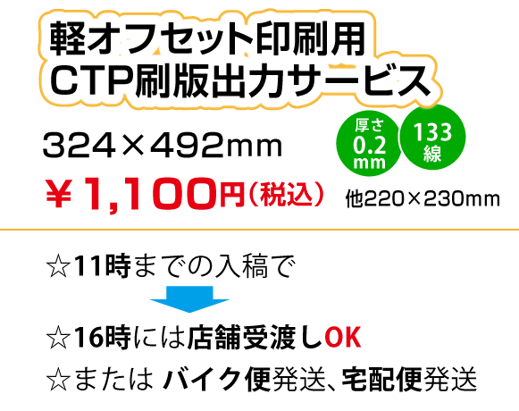 SP表示用。菊四裁サーマルディジプレートCTPのThermal TDP-459Ⅱは軽オフセット印刷用CTP刷版出力は最大サイズ324mm×492mm（版の厚み0.20mm）までのCTP刷版出力可能。短時間での特急作業のCTP刷版出力サービスに対応しています。軽オフセット印刷用CTP刷版出力サービスは東京都港区芝の高精細印刷工房のコーエン。